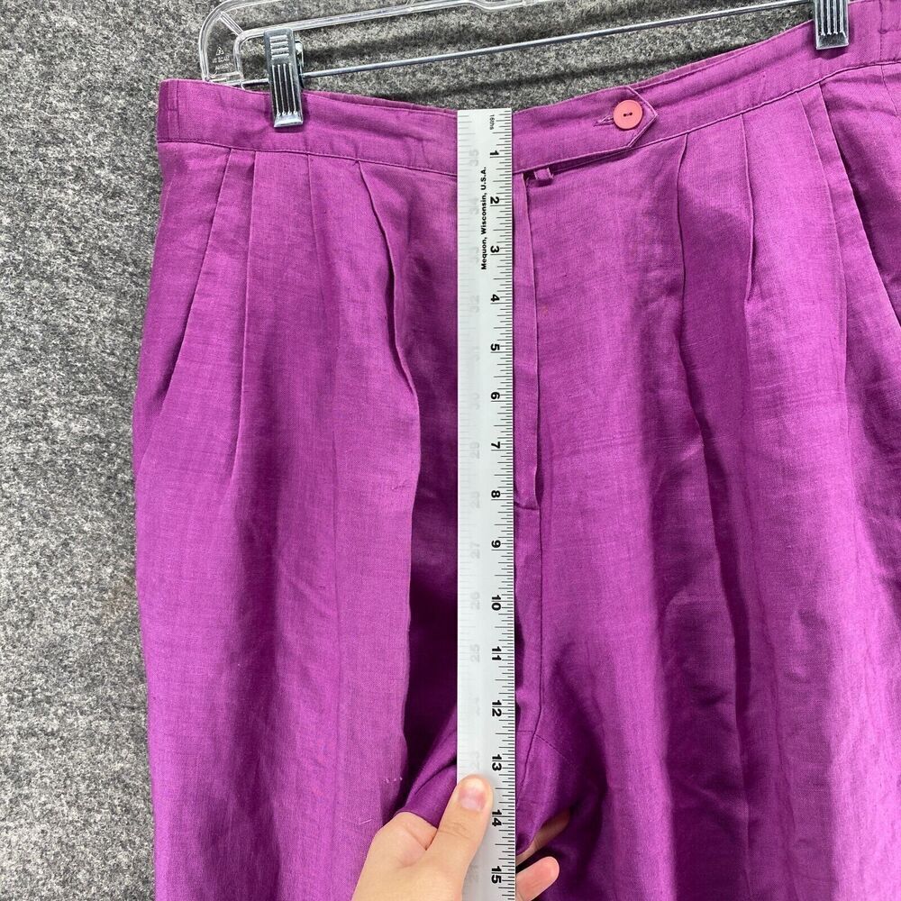 Jerri Sherman Pants Women 8 Purple High Rise Pleated Straight Linen Cuffed - Picture 6 of 10